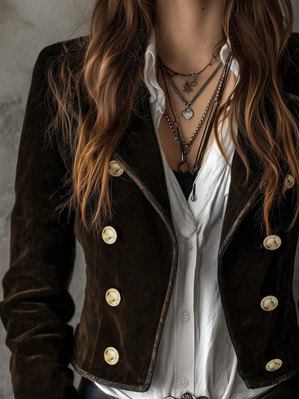 Brown Casual Women's Double-Breasted Blazer Vacation - Picture 4 of 4